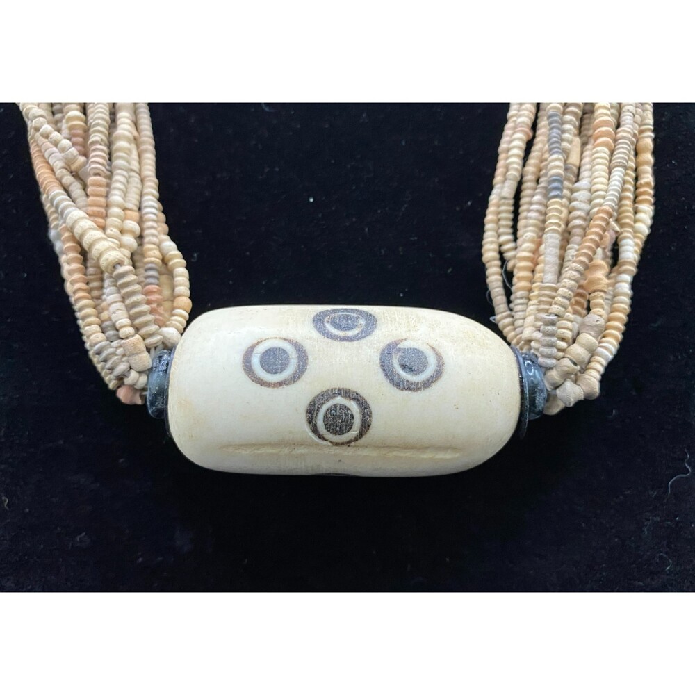 Necklace Handcrafted Stamped Bead With Terracotta Glass - Picture 5 of 5